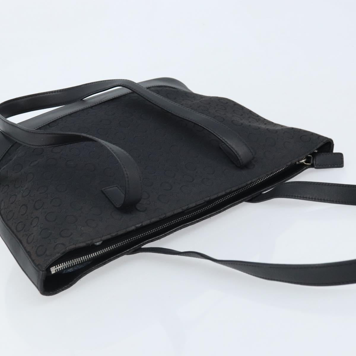 CELINE C Macadam Canvas Tote Bag Black Silver Auth 174485