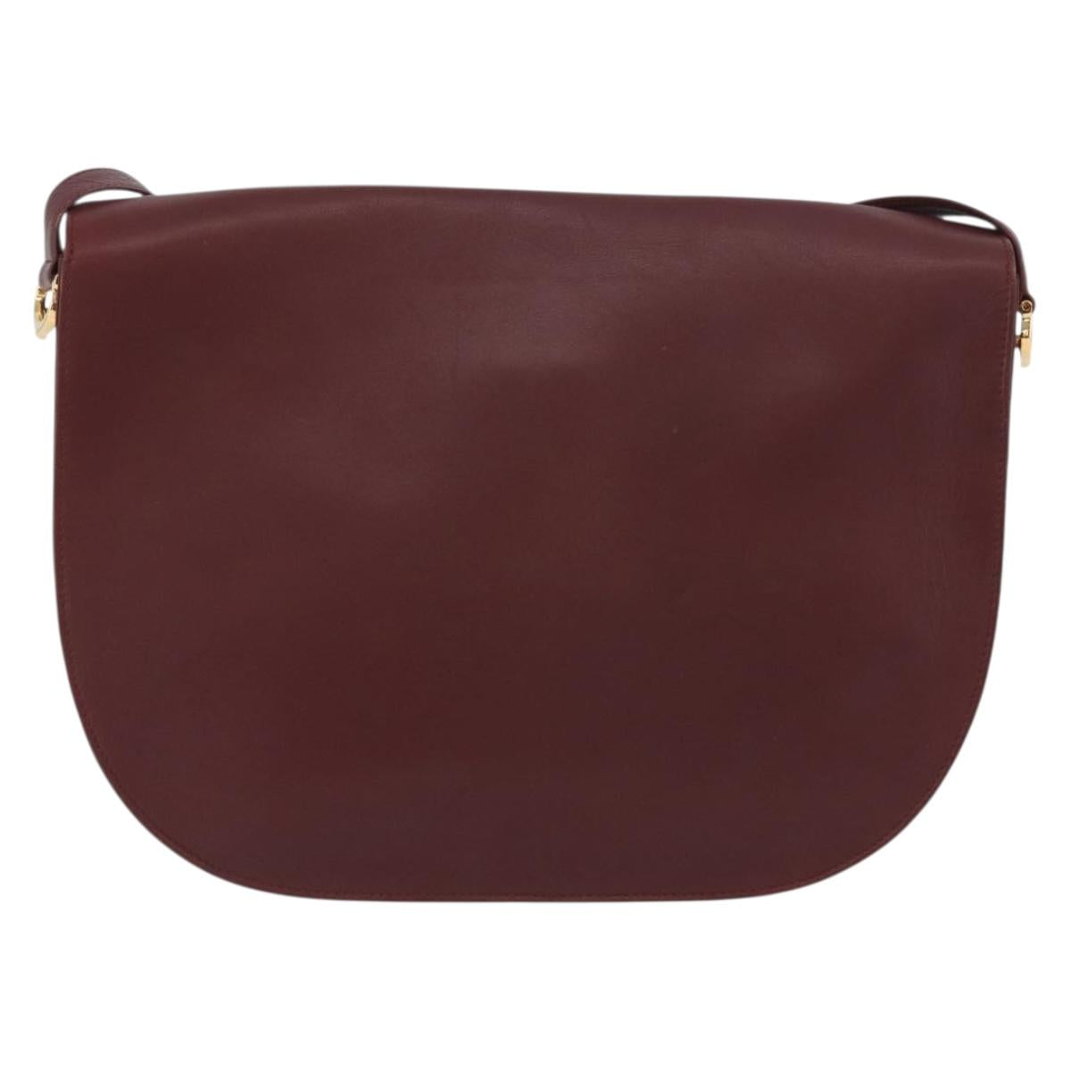 CARTIER Must Line Shoulder Bag Leather Bordeaux Gold Auth 174487