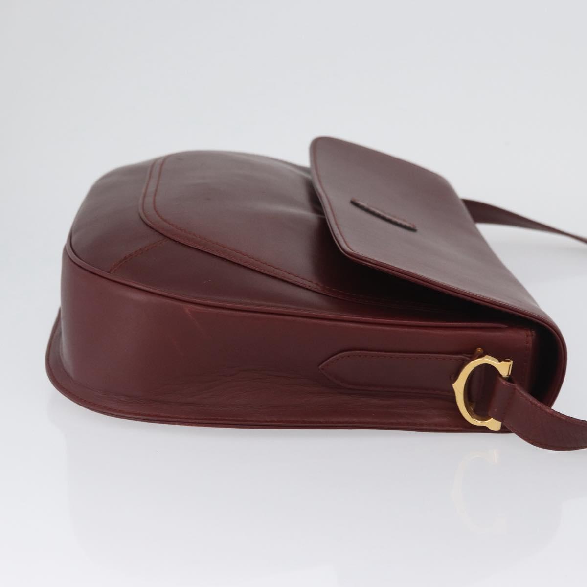 CARTIER Must Line Shoulder Bag Leather Bordeaux Gold Auth 174487