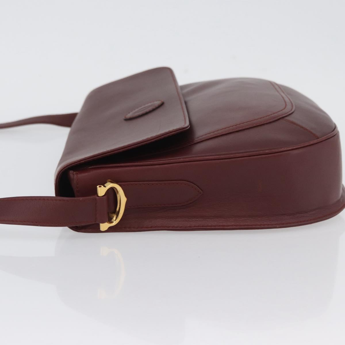 CARTIER Must Line Shoulder Bag Leather Bordeaux Gold Auth 174487