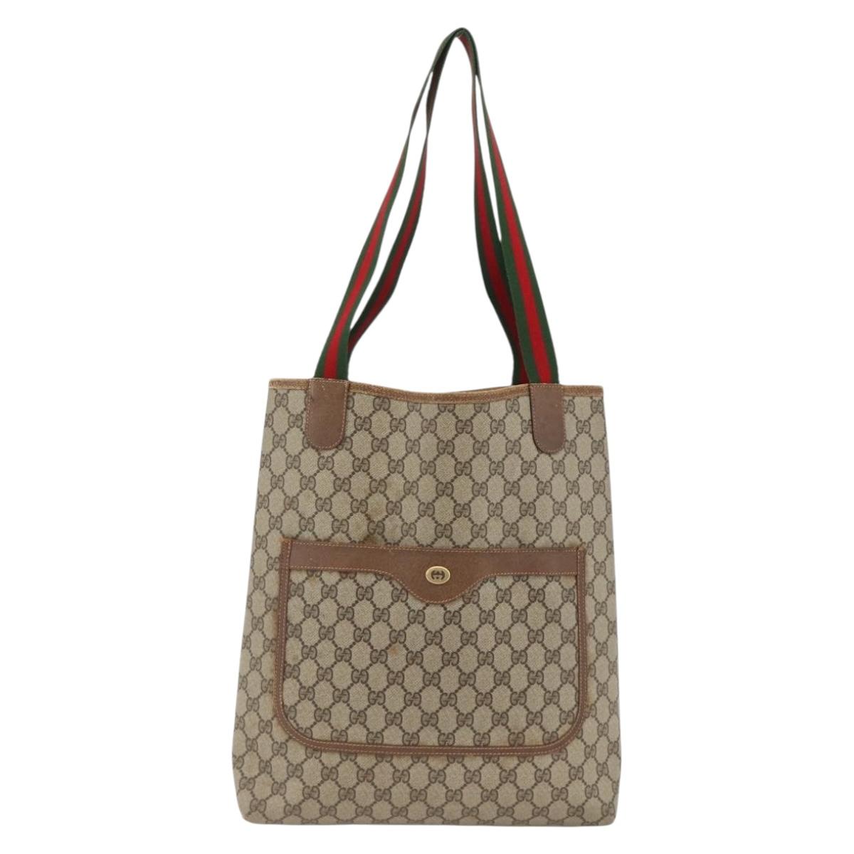 GUCCI GG Supreme Web Sherry Line Tote Bag PVC Beige 40 02 003 Auth 174488