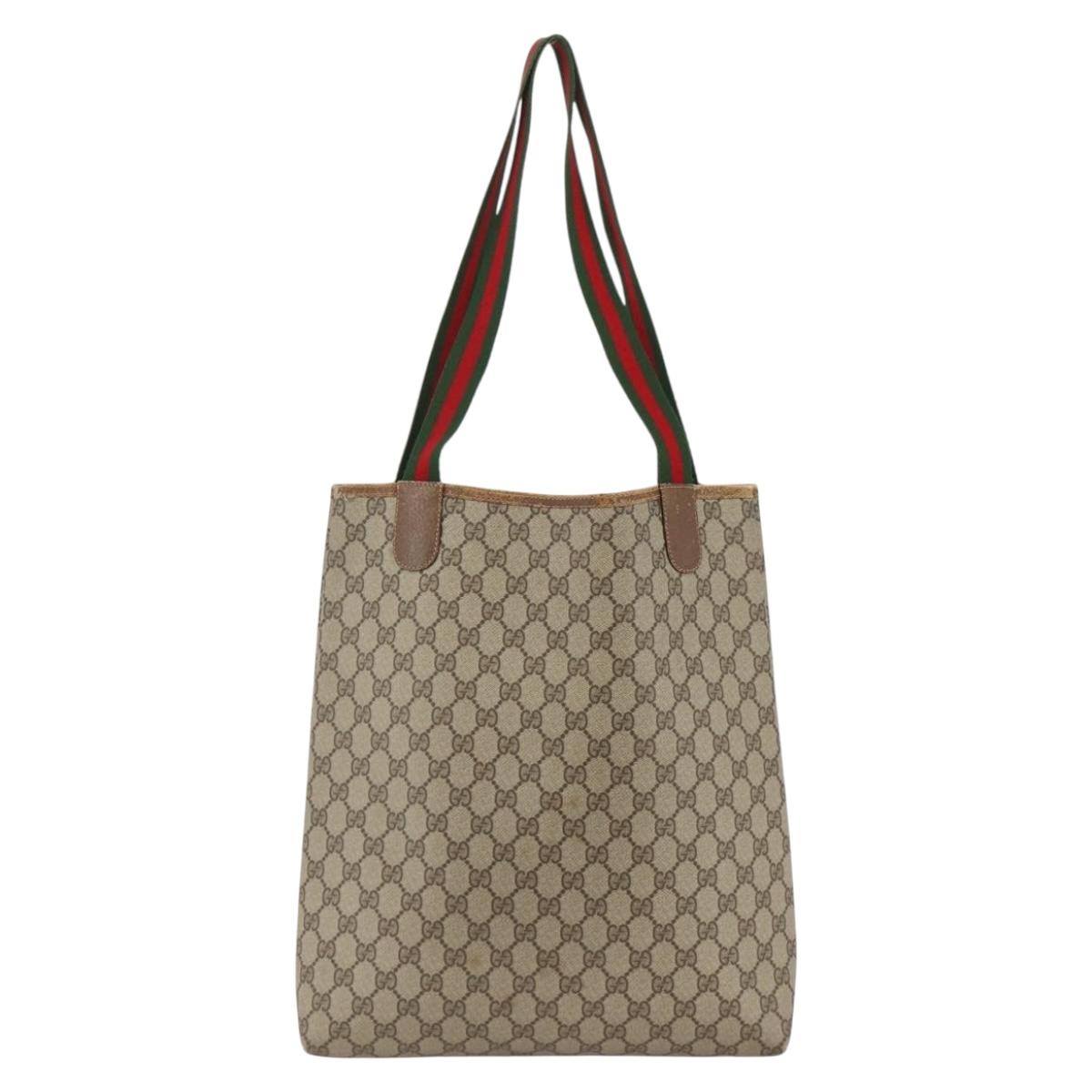GUCCI GG Supreme Web Sherry Line Tote Bag PVC Beige 40 02 003 Auth 174488