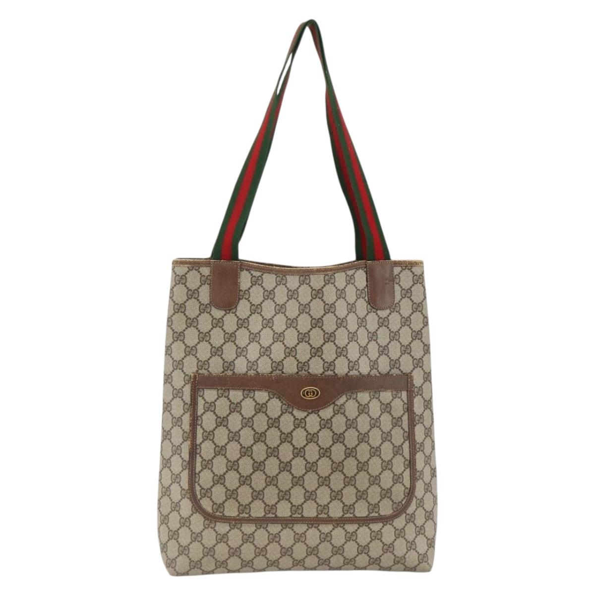 GUCCI GG Supreme Web Sherry Line Tote Bag PVC Beige Gold 39 02 003 Auth 174490