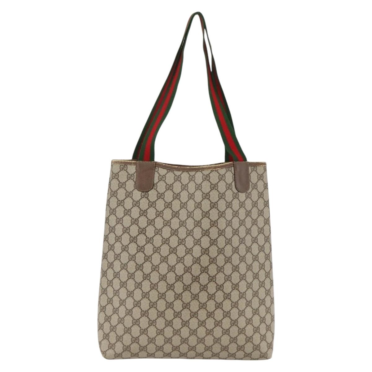 GUCCI GG Supreme Web Sherry Line Tote Bag PVC Beige Gold 39 02 003 Auth 174490