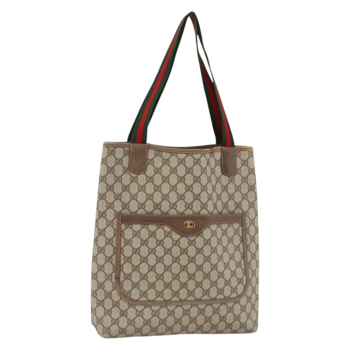 GUCCI GG Supreme Web Sherry Line Tote Bag PVC Beige Gold 39 02 003 Auth 174491