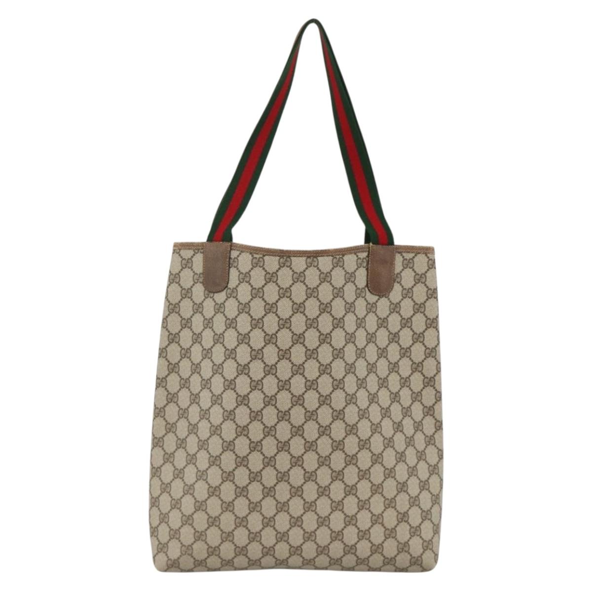 GUCCI GG Supreme Web Sherry Line Tote Bag PVC Beige Gold 39 02 003 Auth 174491