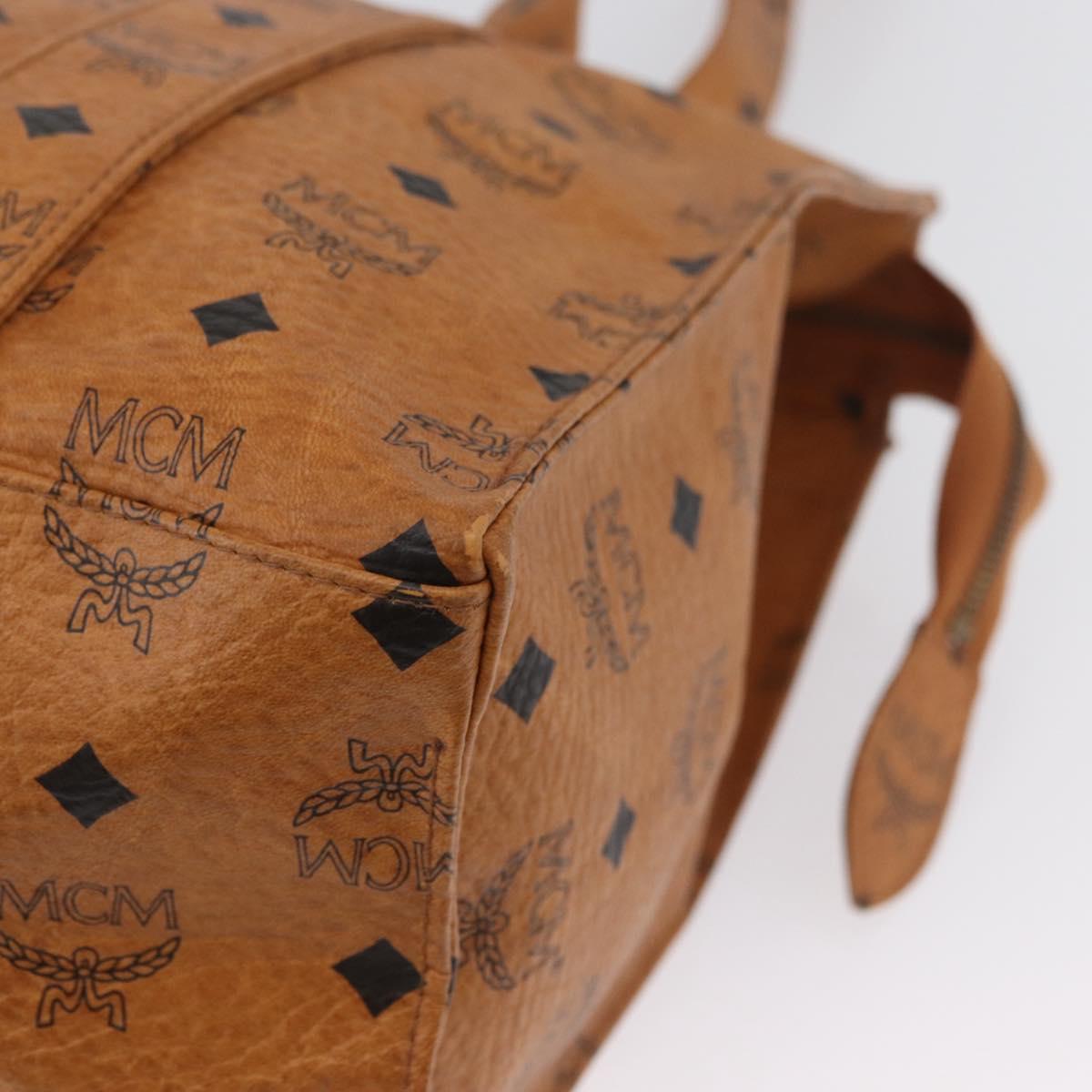 MCM Vicetos Logogram Tote Bag PVC Leather Brown Gold Auth 174495