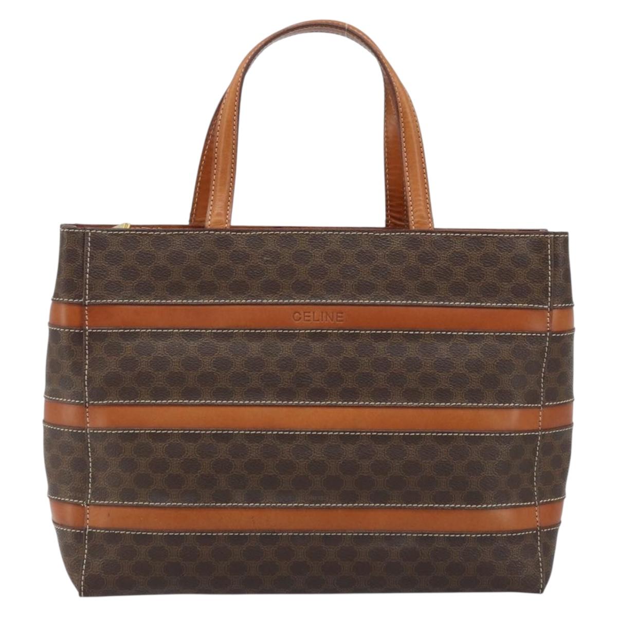 CELINE Macadam Canvas Hand Bag PVC Leather Brown Gold Auth 174497A