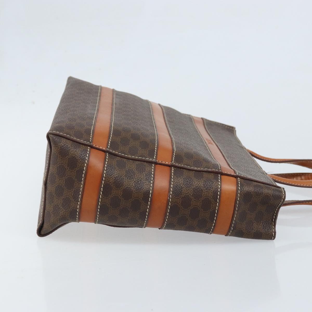 CELINE Macadam Canvas Hand Bag PVC Leather Brown Gold Auth 174497A
