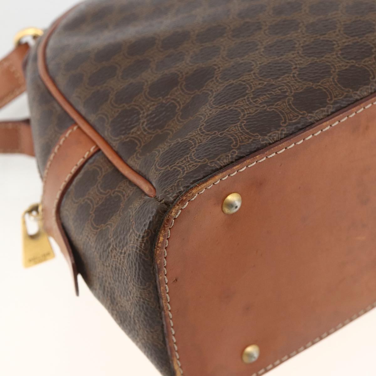 CELINE Macadam Canvas Hand Bag PVC Leather Brown Gold Auth 174498