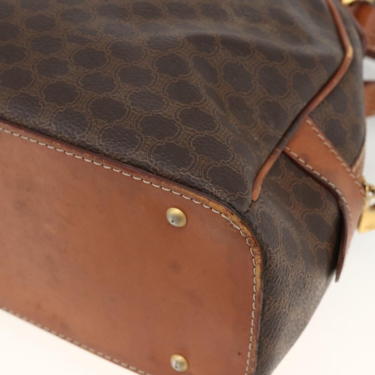 CELINE Macadam Canvas Hand Bag PVC Leather Brown Gold Auth 174498