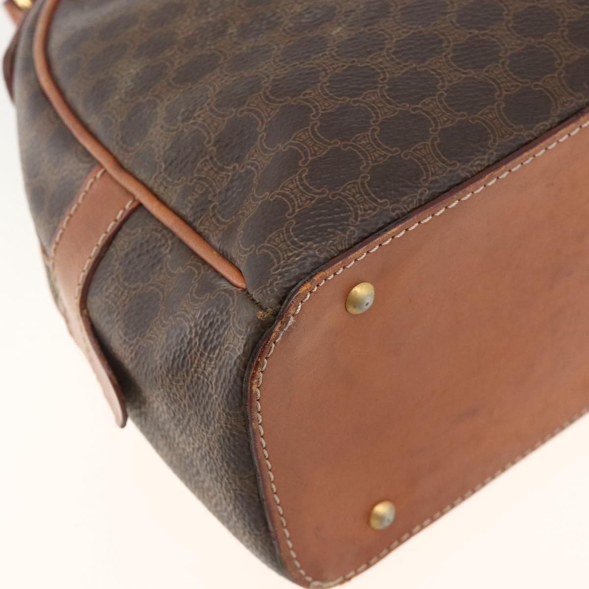 CELINE Macadam Canvas Hand Bag PVC Leather Brown Gold Auth 174498