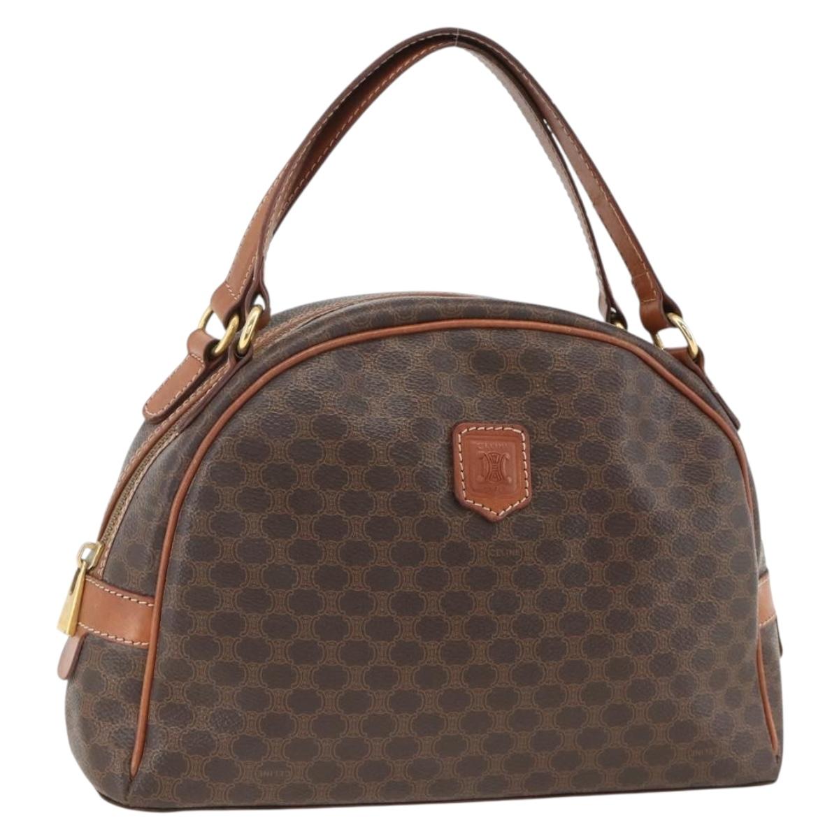 CELINE Macadam Canvas Hand Bag PVC Leather Brown Gold Auth 174498