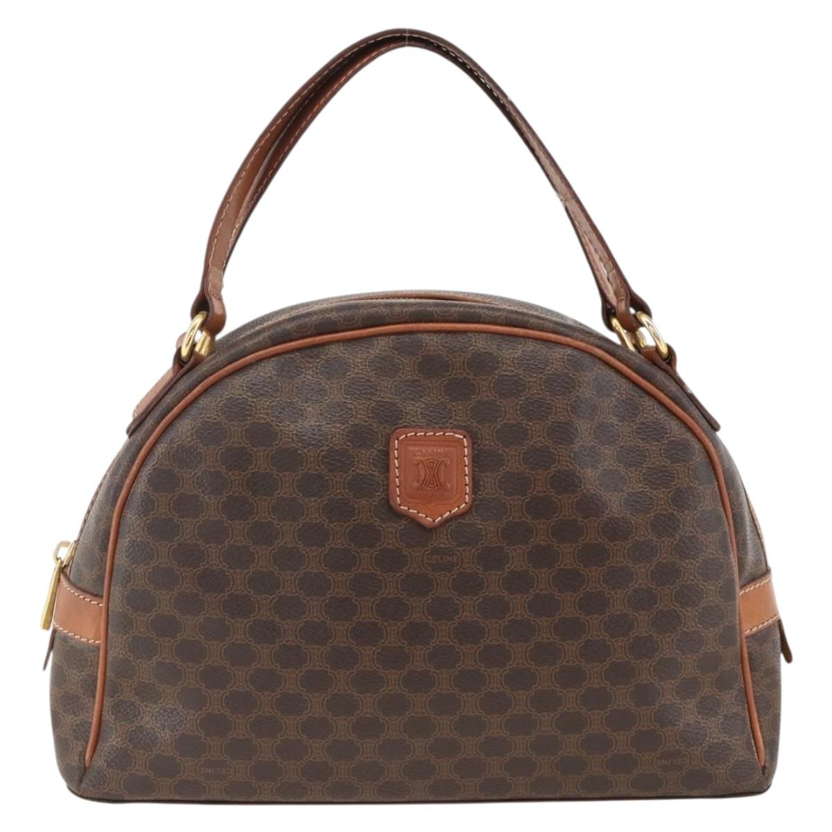 CELINE Macadam Canvas Hand Bag PVC Leather Brown Gold Auth 174498