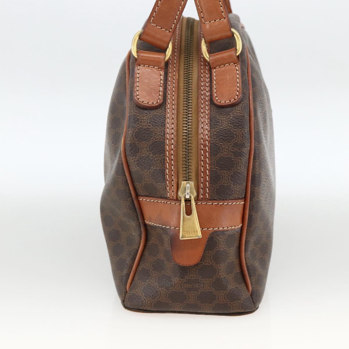 CELINE Macadam Canvas Hand Bag PVC Leather Brown Gold Auth 174498