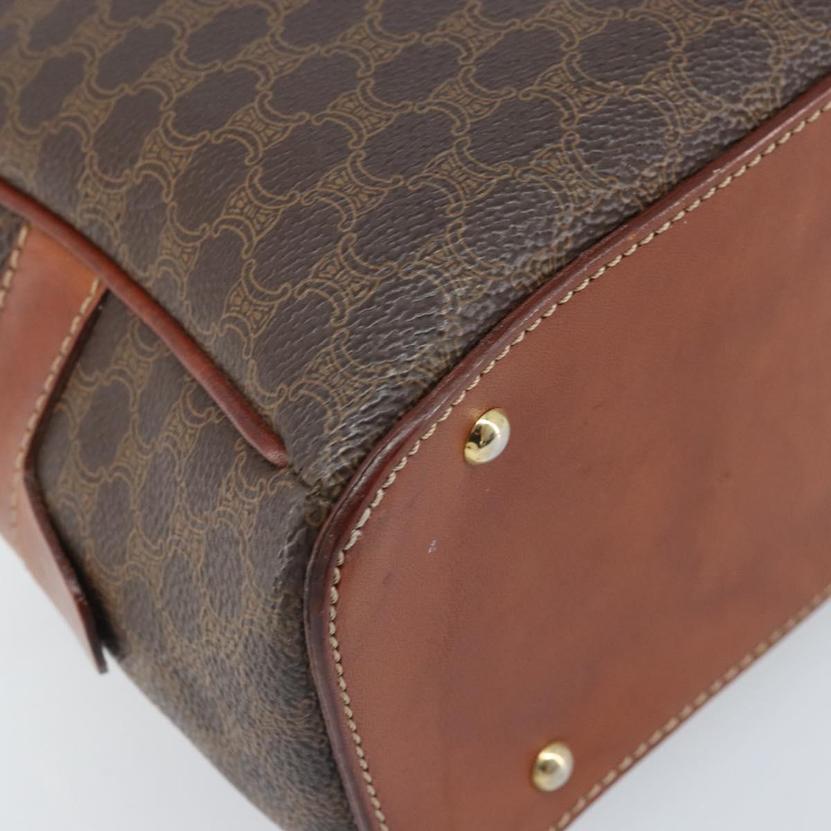 CELINE Macadam Canvas Hand Bag PVC Leather Brown Gold Auth 174499