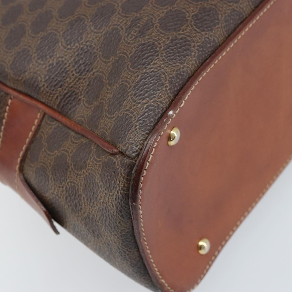 CELINE Macadam Canvas Hand Bag PVC Leather Brown Gold Auth 174499