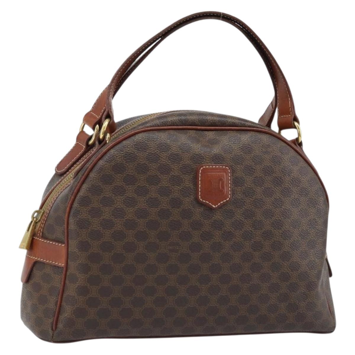 CELINE Macadam Canvas Hand Bag PVC Leather Brown Gold Auth 174499