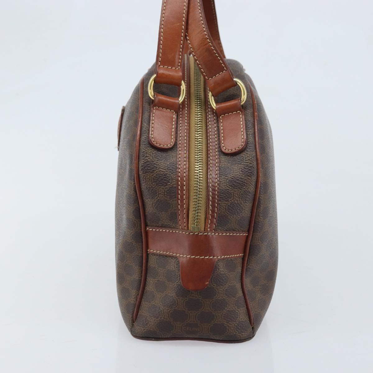 CELINE Macadam Canvas Hand Bag PVC Leather Brown Gold Auth 174499