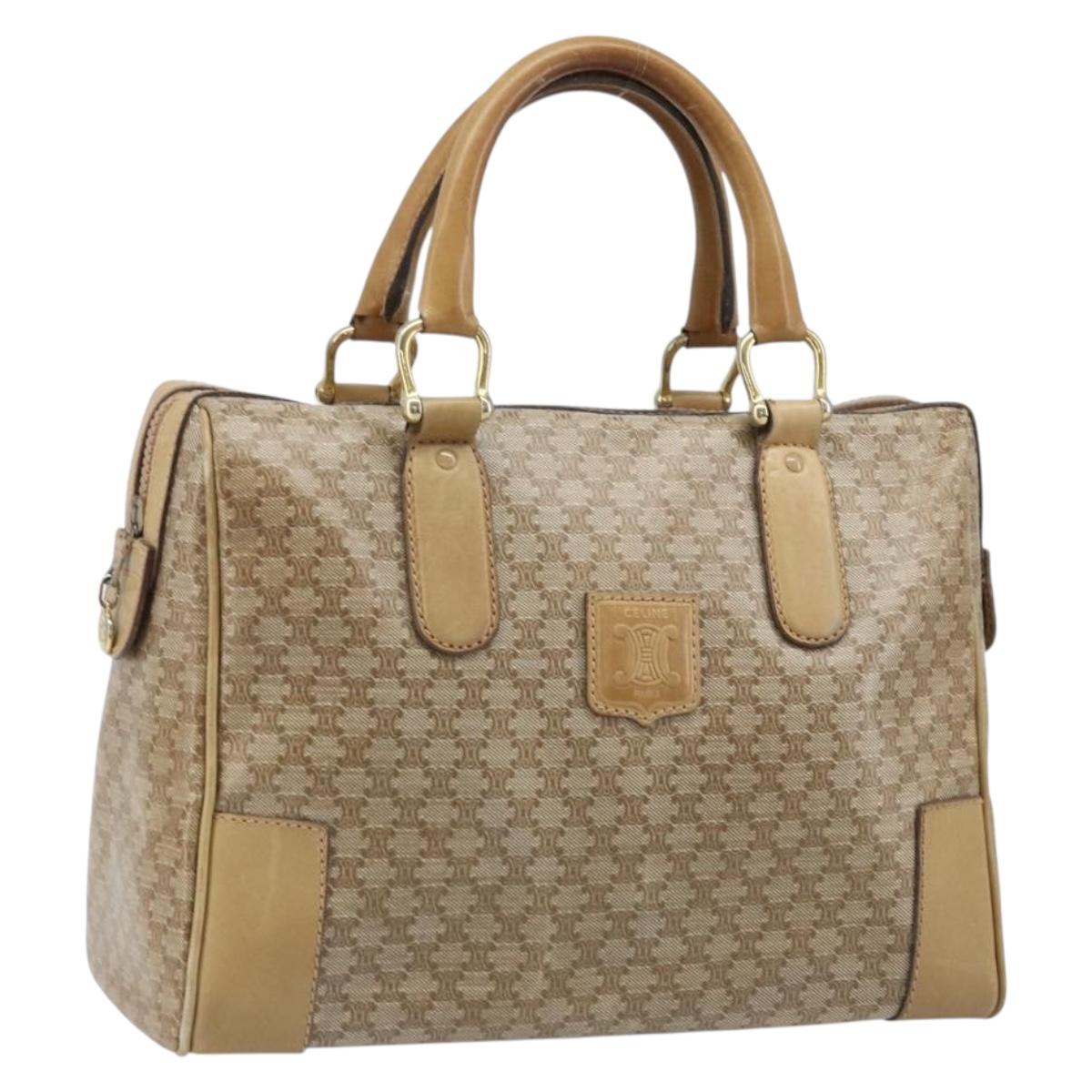 CELINE Macadam Canvas Hand Bag PVC Beige Gold Auth 174500