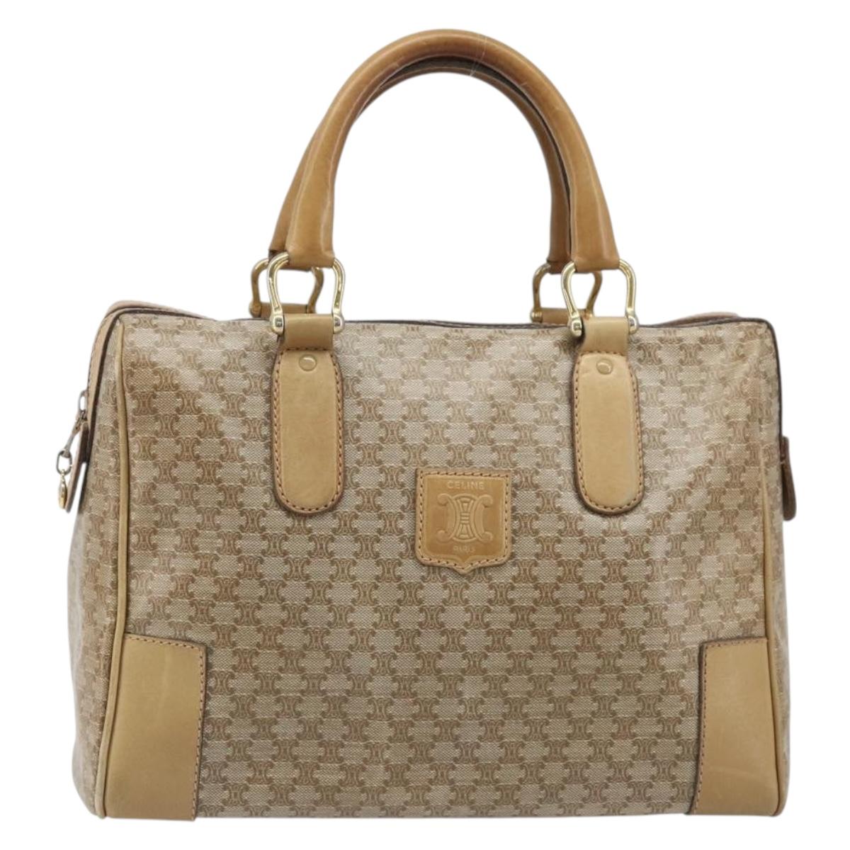 CELINE Macadam Canvas Hand Bag PVC Beige Gold Auth 174500