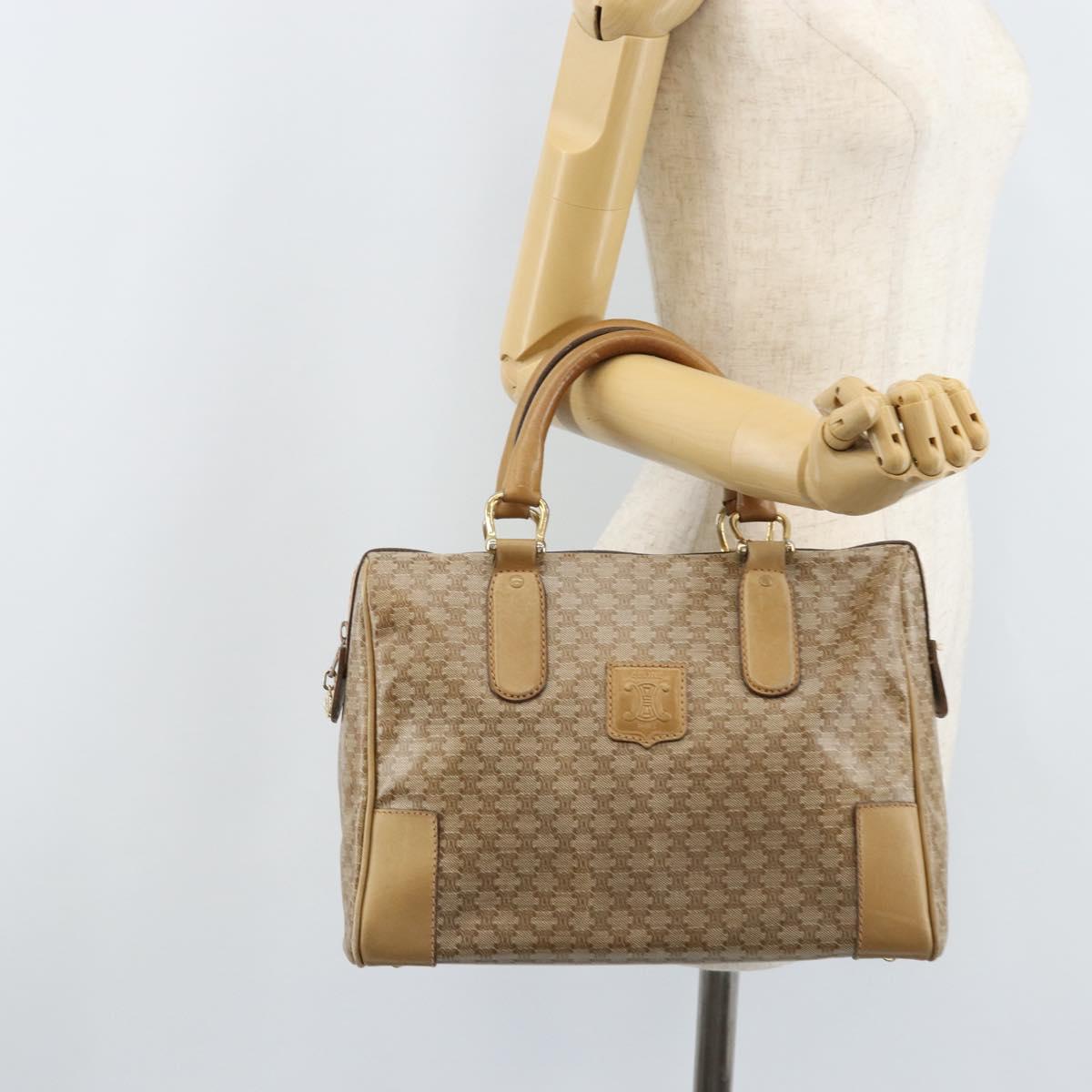 CELINE Macadam Canvas Hand Bag PVC Beige Gold Auth 174500