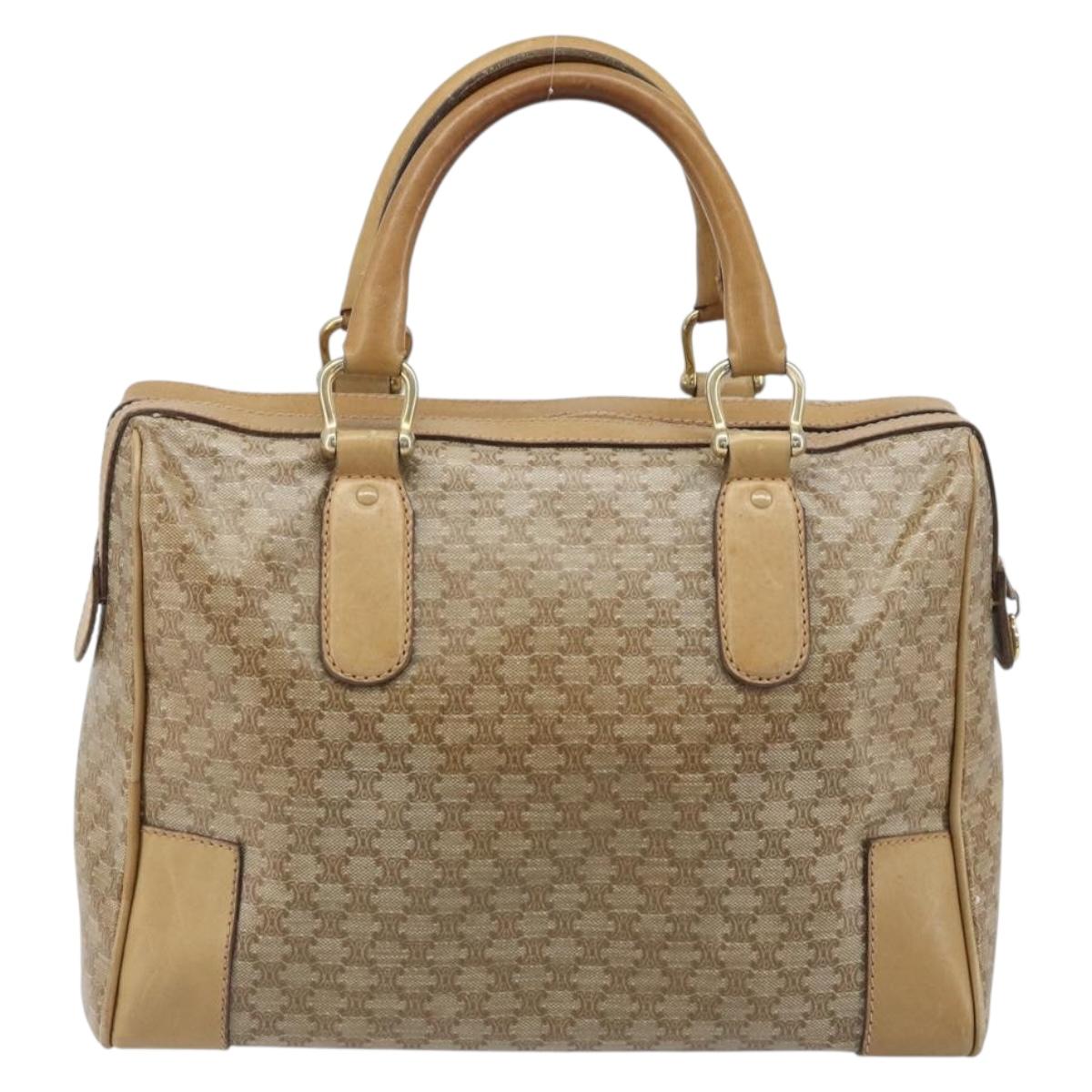 CELINE Macadam Canvas Hand Bag PVC Beige Gold Auth 174500