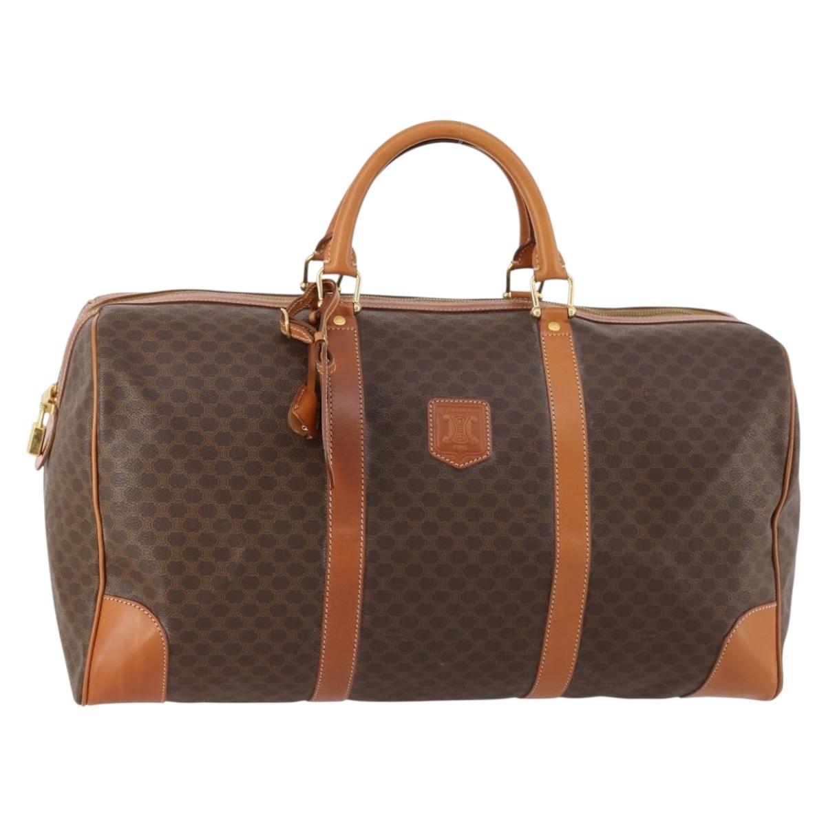 CELINE Macadam Canvas Boston Bag PVC Leather Brown Gold Auth 174501