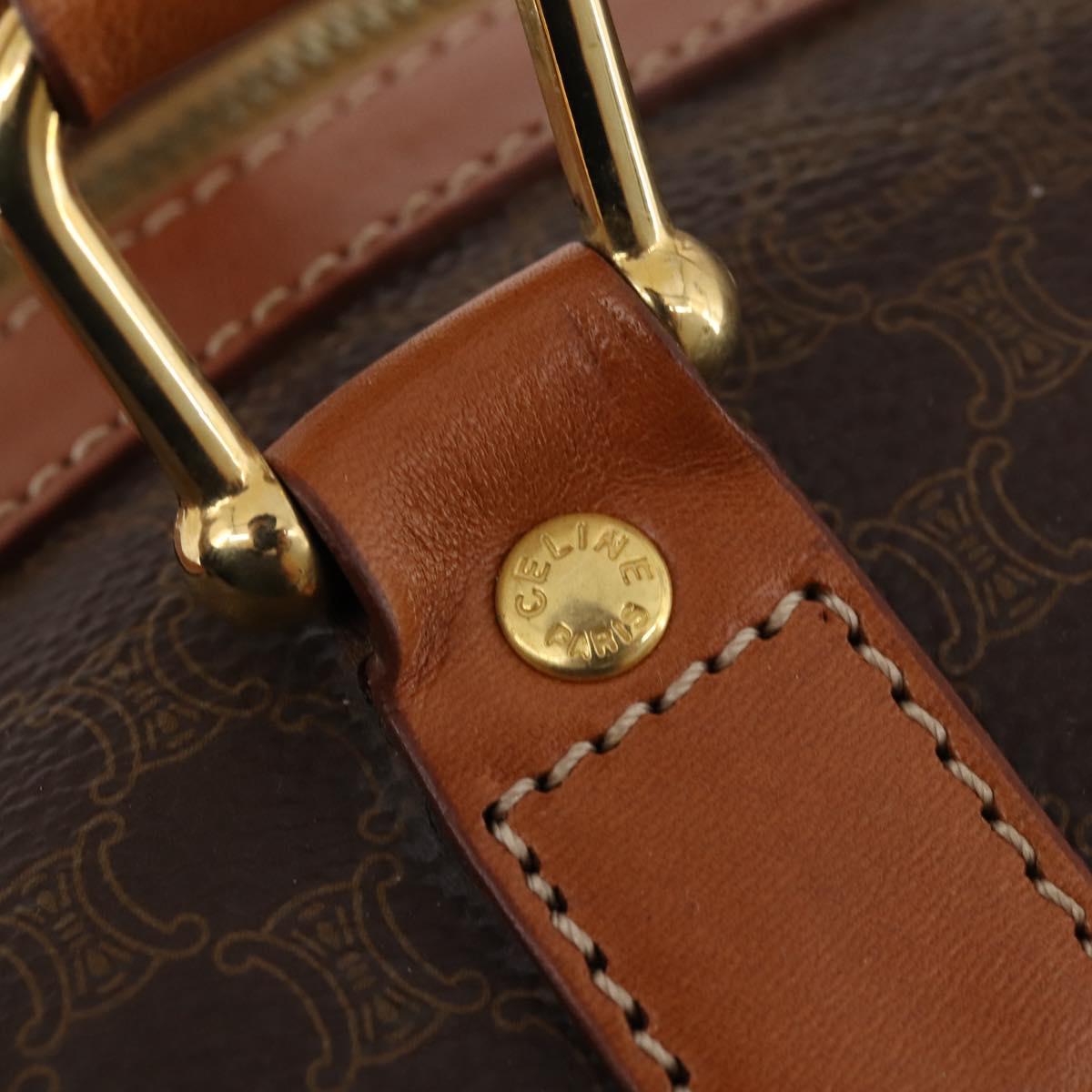 CELINE Macadam Canvas Boston Bag PVC Leather Brown Gold Auth 174501
