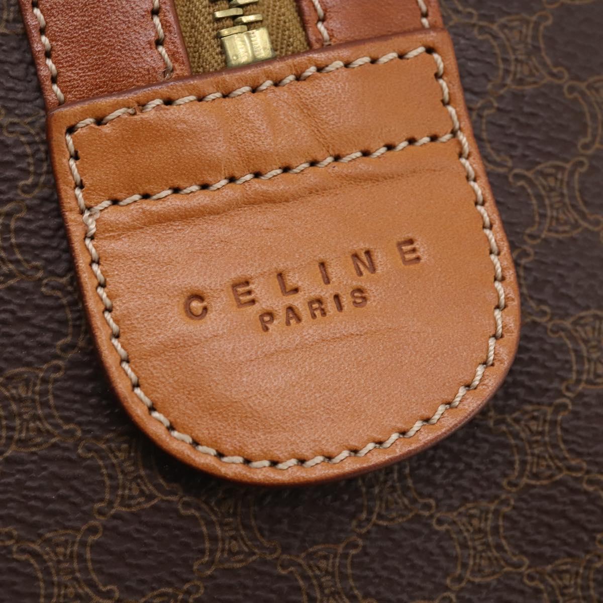CELINE Macadam Canvas Boston Bag PVC Leather Brown Gold Auth 174501