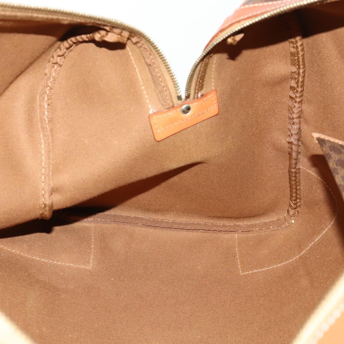 CELINE Macadam Canvas Boston Bag PVC Leather Brown Gold Auth 174501