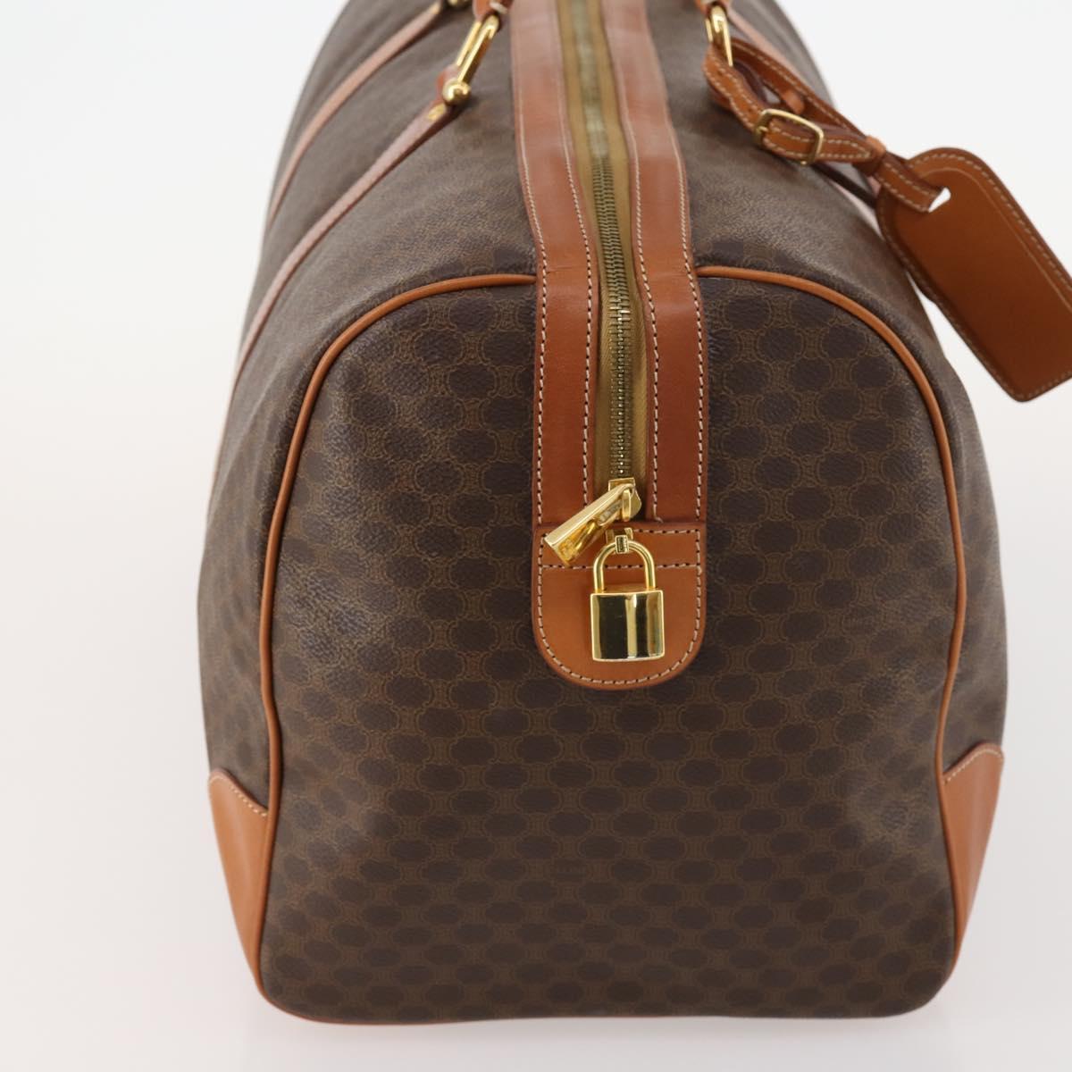 CELINE Macadam Canvas Boston Bag PVC Leather Brown Gold Auth 174501