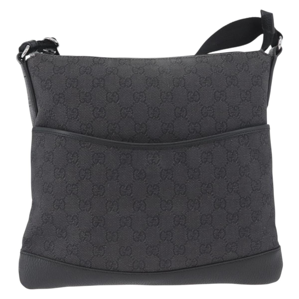GUCCI GG Canvas Shoulder Bag Black Silver 374414 Auth 174510