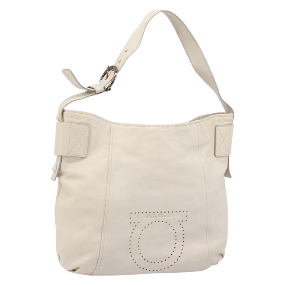 Salvatore Ferragamo Gancini Hand Bag Leather Ivory Auth 174511