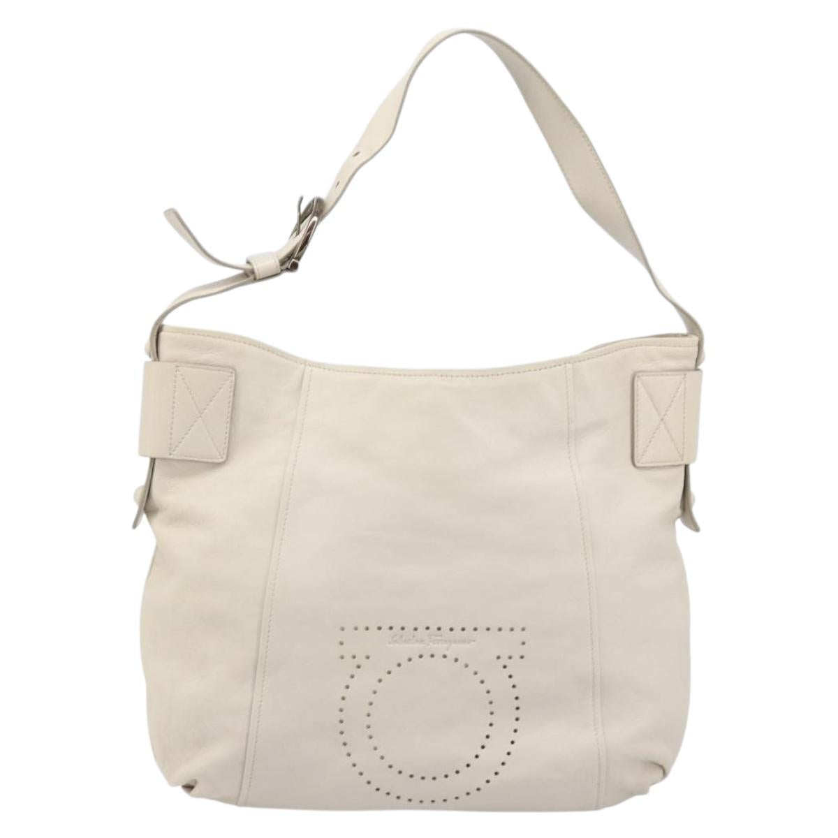 Salvatore Ferragamo Gancini Hand Bag Leather Ivory Auth 174511
