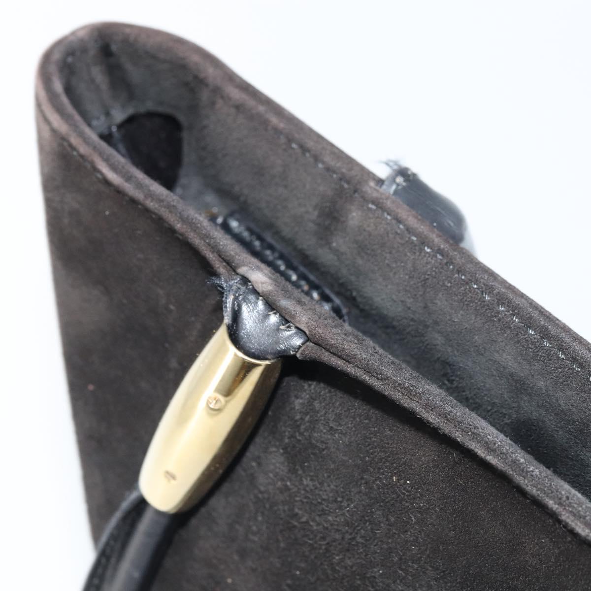 GUCCI Hand Bag Suede Black Gold 002 2122 0465 Auth 174512