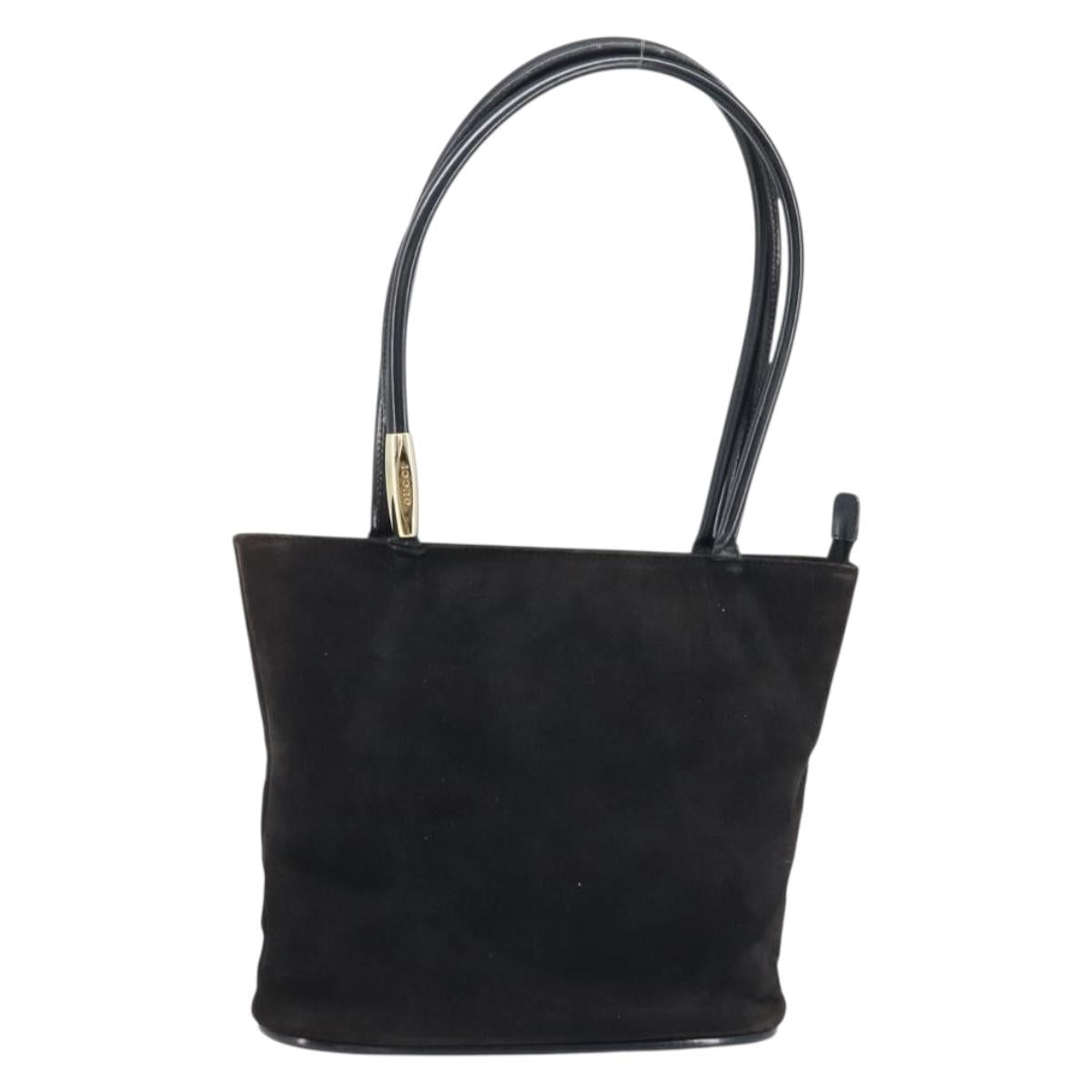 GUCCI Hand Bag Suede Black Gold 002 2122 0465 Auth 174512