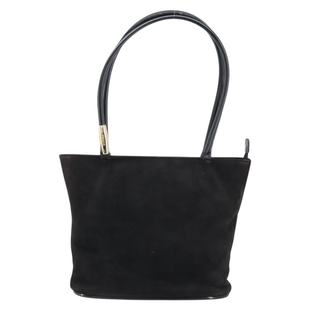 GUCCI Hand Bag Suede Black Gold 002 2122 0465 Auth 174512