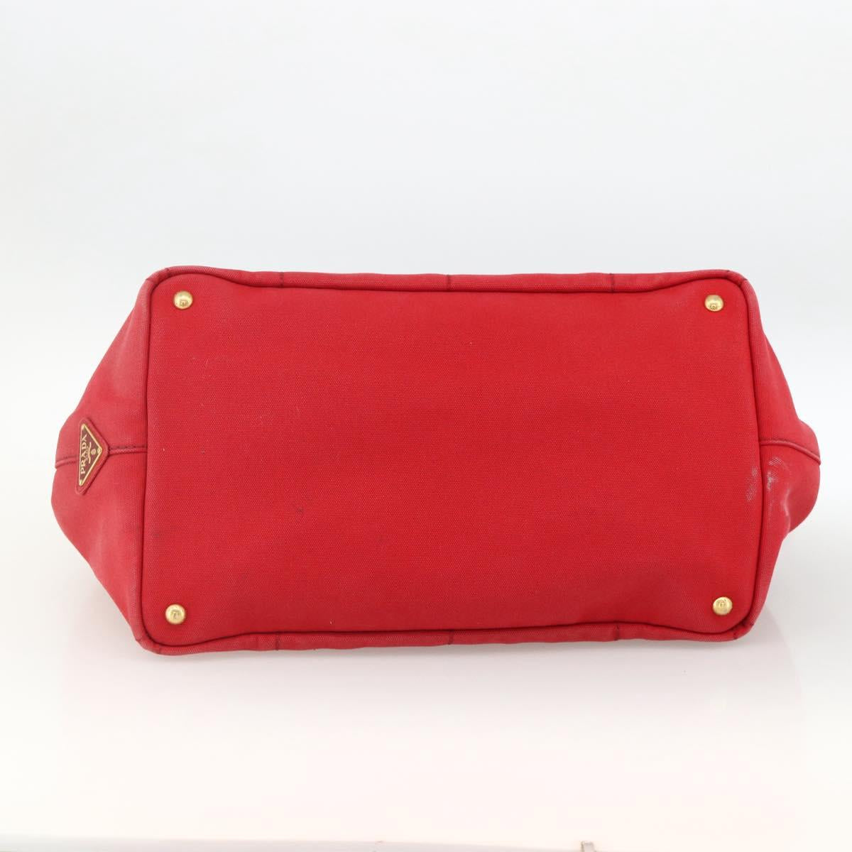 PRADA Canapa GM Hand Bag Canvas 2way Red Gold Auth 174514