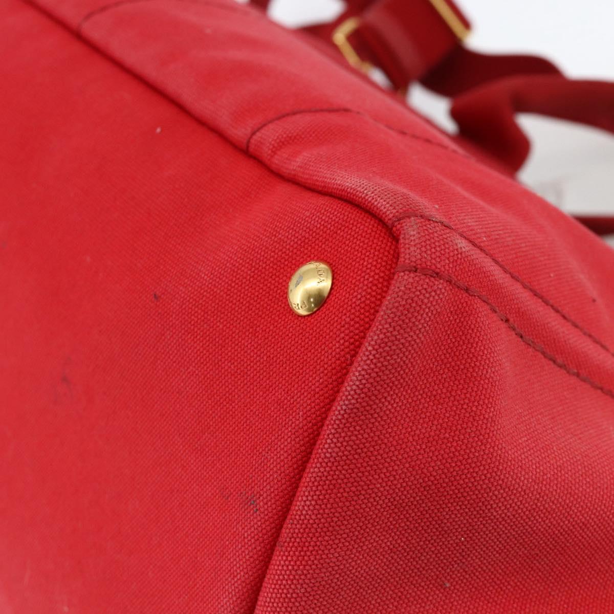 PRADA Canapa GM Hand Bag Canvas 2way Red Gold Auth 174514