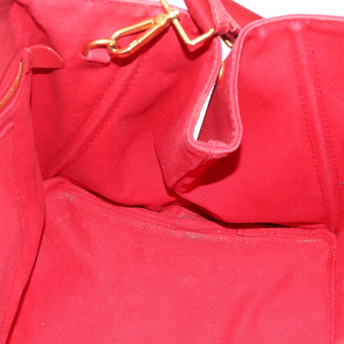 PRADA Canapa GM Hand Bag Canvas 2way Red Gold Auth 174514
