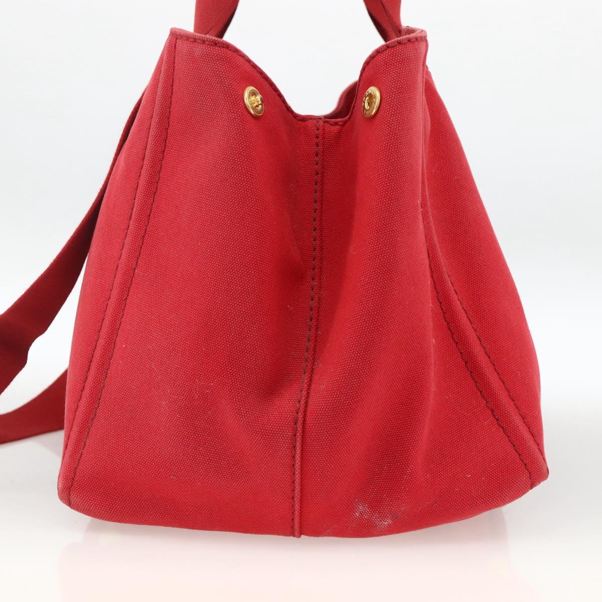 PRADA Canapa GM Hand Bag Canvas 2way Red Gold Auth 174514