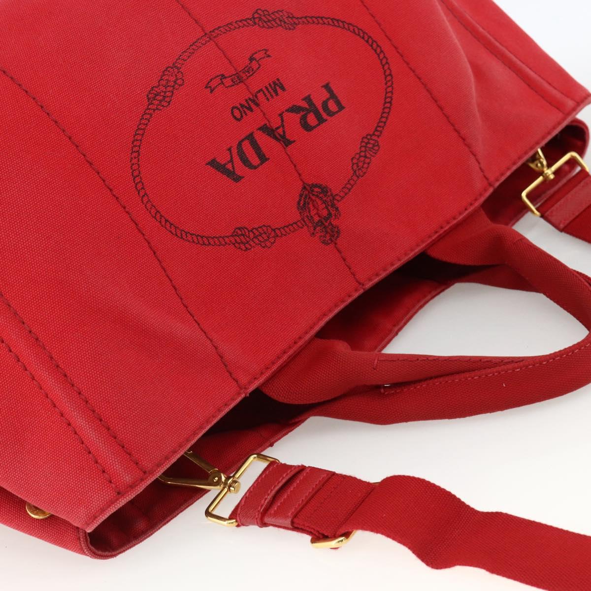 PRADA Canapa GM Hand Bag Canvas 2way Red Gold Auth 174514