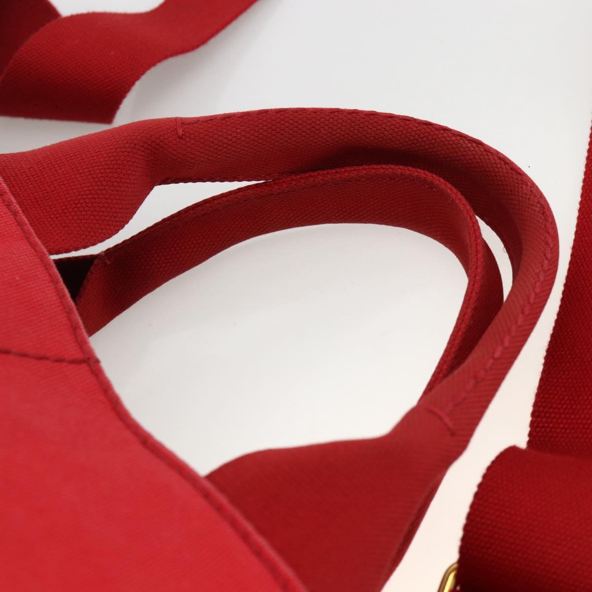 PRADA Canapa GM Hand Bag Canvas 2way Red Gold Auth 174514