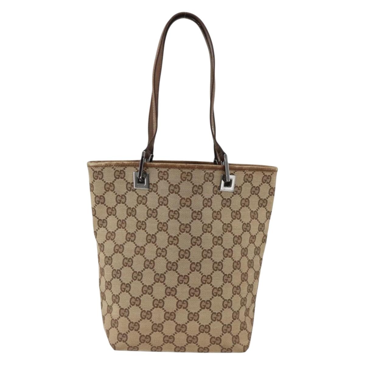 GUCCI GG Canvas Tote Bag Beige Silver 31244 Auth 174516