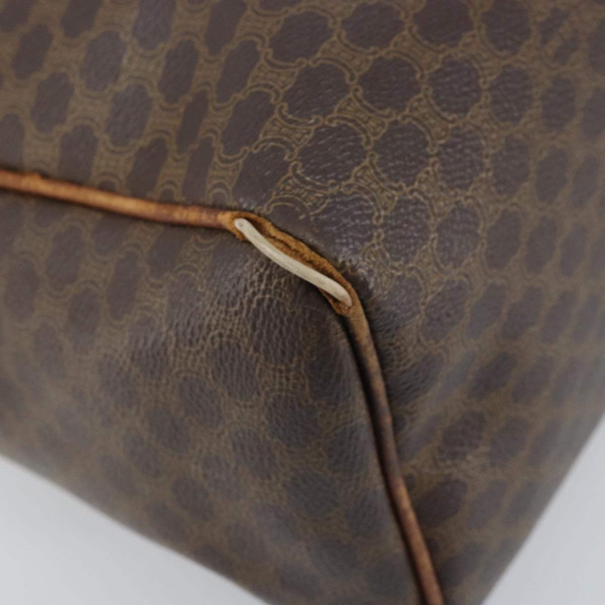 CELINE Macadam Canvas Hand Bag PVC Leather Brown Gold Auth 174520