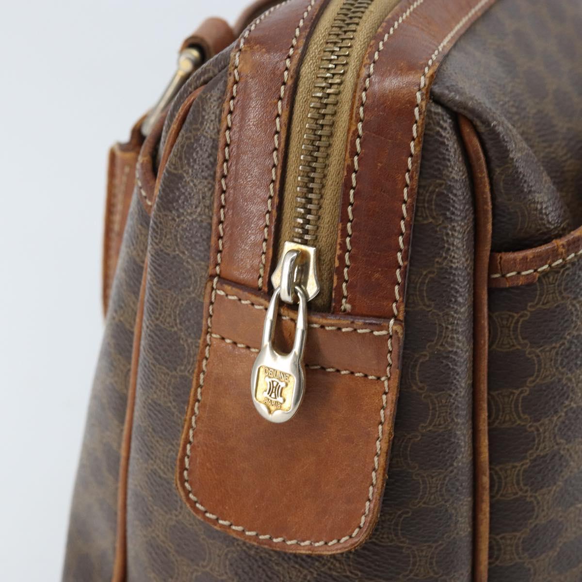 CELINE Macadam Canvas Hand Bag PVC Leather Brown Gold Auth 174520