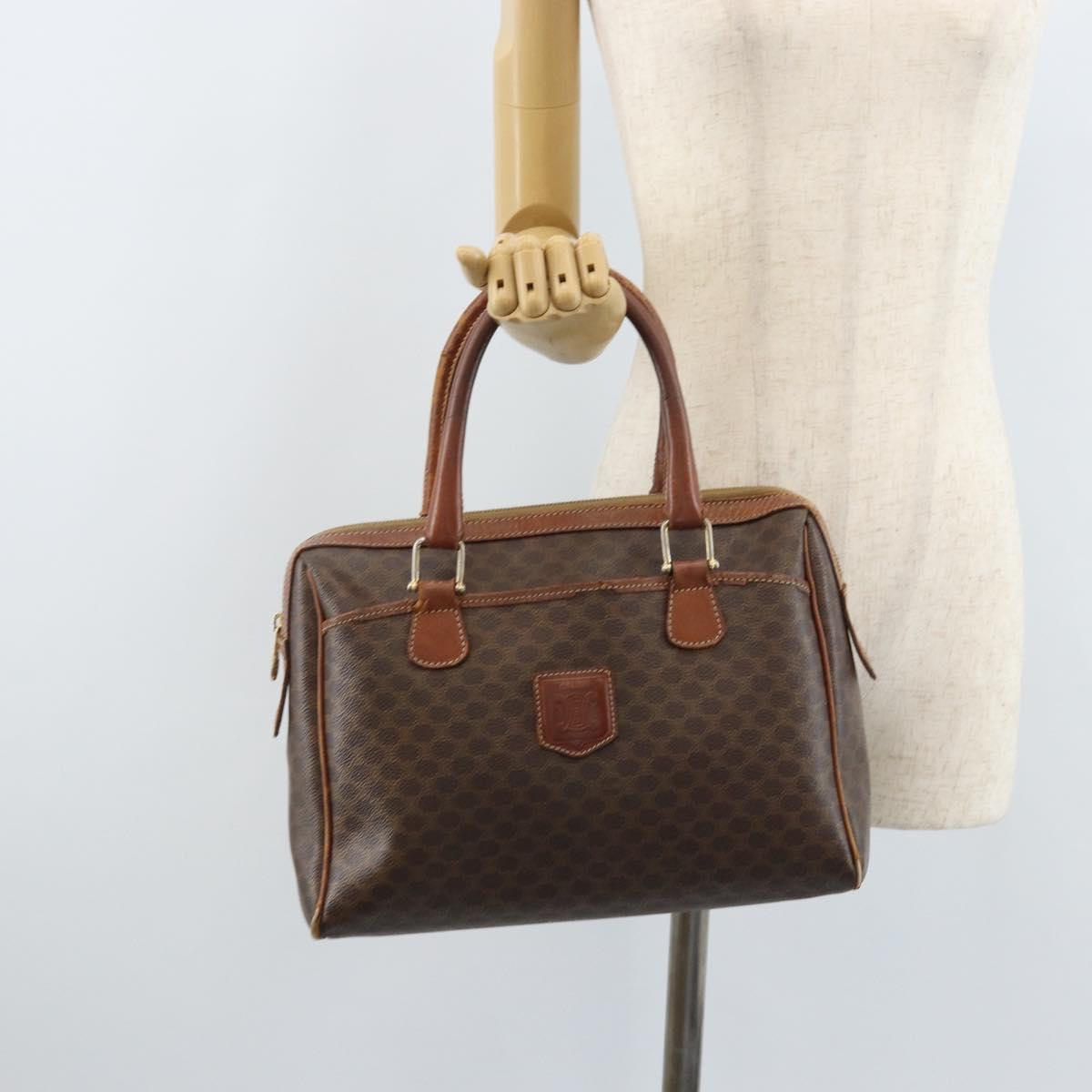 CELINE Macadam Canvas Hand Bag PVC Leather Brown Gold Auth 174520