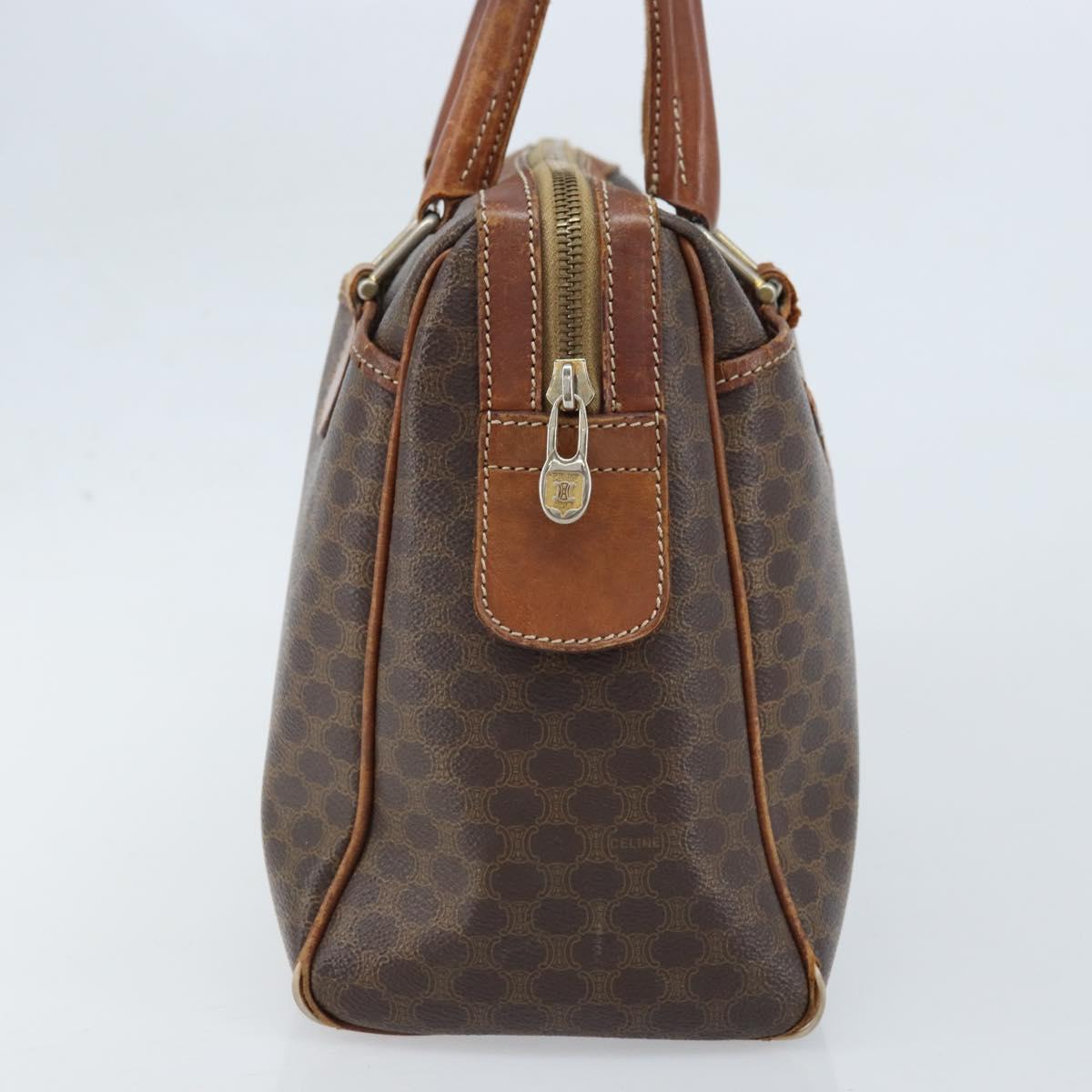 CELINE Macadam Canvas Hand Bag PVC Leather Brown Gold Auth 174520