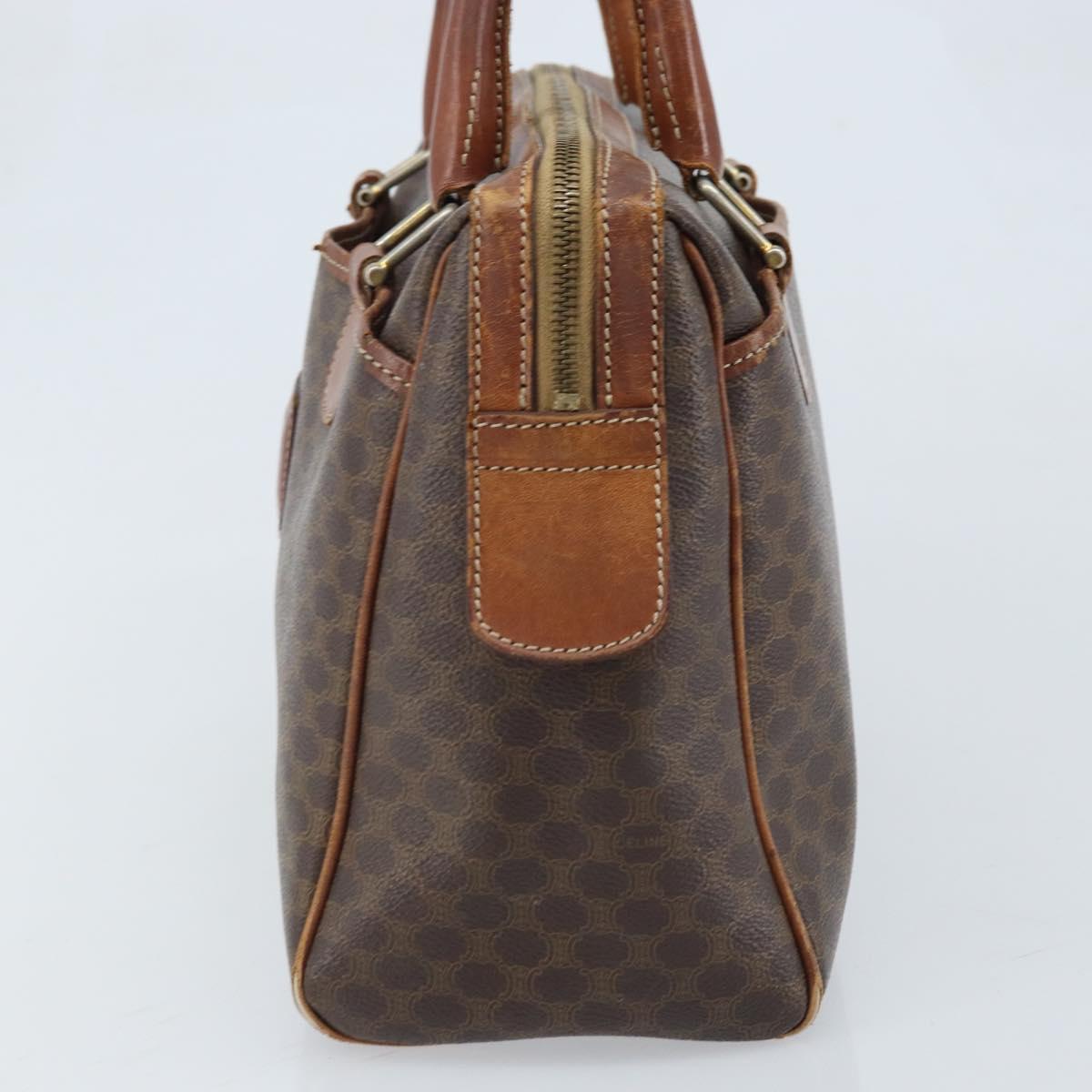 CELINE Macadam Canvas Hand Bag PVC Leather Brown Gold Auth 174520